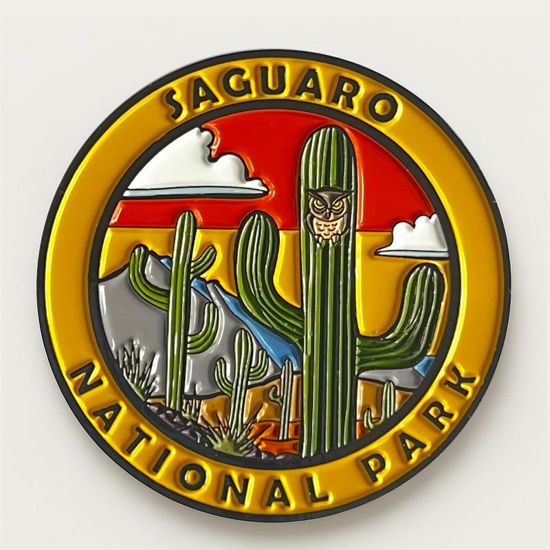  Saguaro National Park Magnet – Desert Sunset & Elf Owl | 52mm Black Nickel Enamel