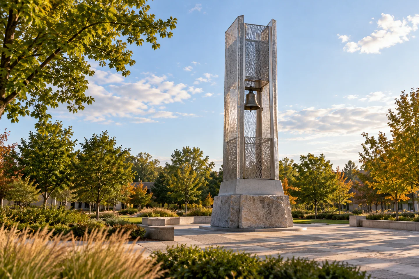 Cloke Plaza Bell Tower, UMaine — AI-generated editorial illustration