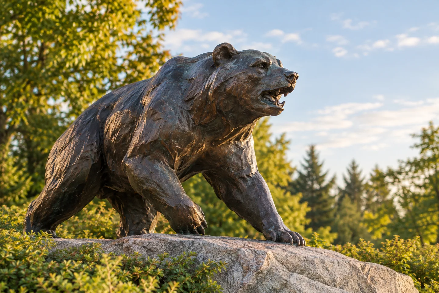 Fighting Black Bear Statue, Orono — AI-generated editorial illustration