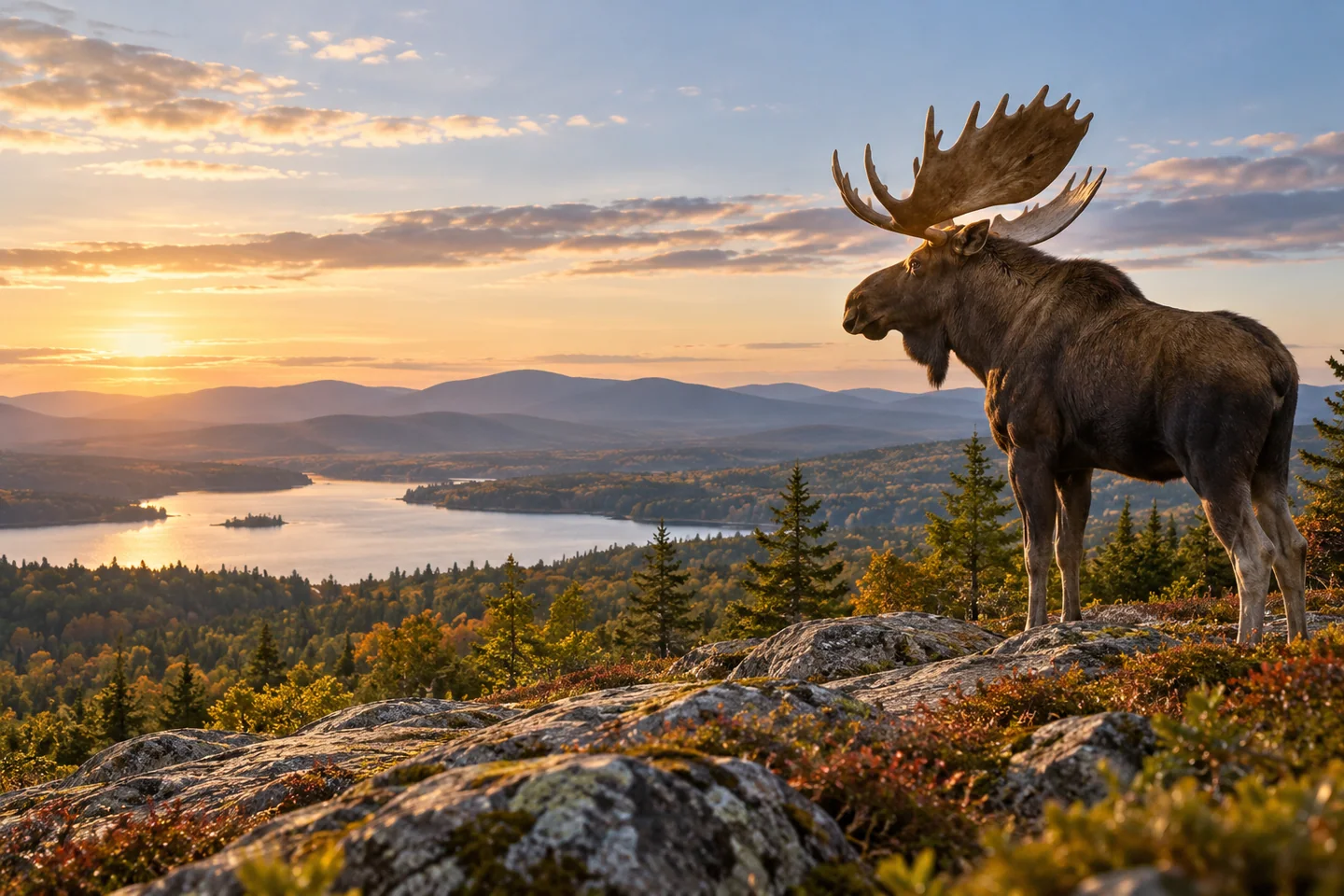 Grand State of Maine — Maine Tribute Moose — AI-generated editorial illustration