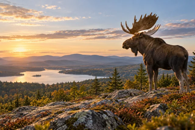 Grand State of Maine — Maine Tribute Moose — AI-generated editorial illustration