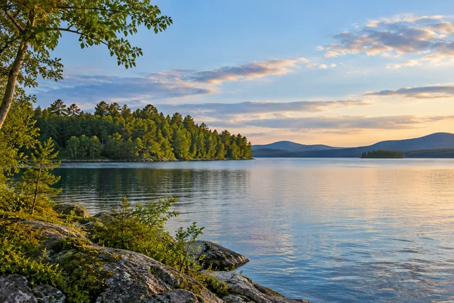 Great Pond, Belgrade Lakes — AI-generated editorial illustration