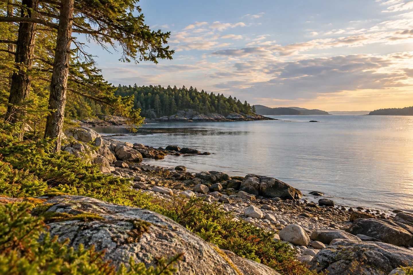 Huckins Beach and Morrison Cove — AI-generated editorial illustration