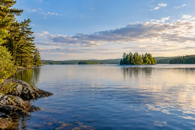 Long Pond, Belgrade Lakes — AI-generated editorial illustration