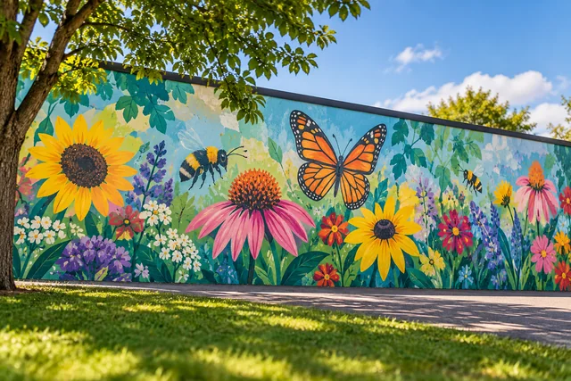Pollinators — Abraham Lincoln School Mural — AI-generated editorial illustration