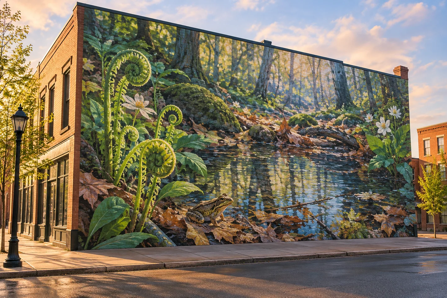 Spring Woods Mural, Bangor — AI-generated editorial illustration