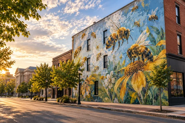The Good of the Hive Mural, Bangor — AI-generated editorial illustration