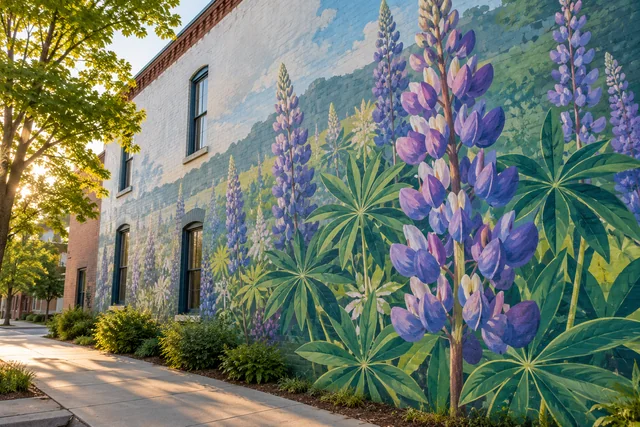 The One Native Lupine Mural, Bangor — AI-generated editorial illustration