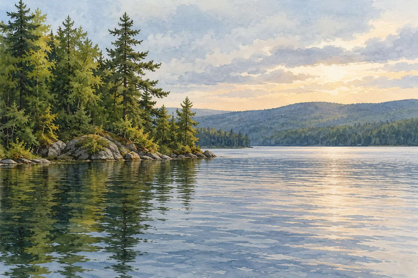 Togue Pond, Deboullie — AI-generated editorial illustration