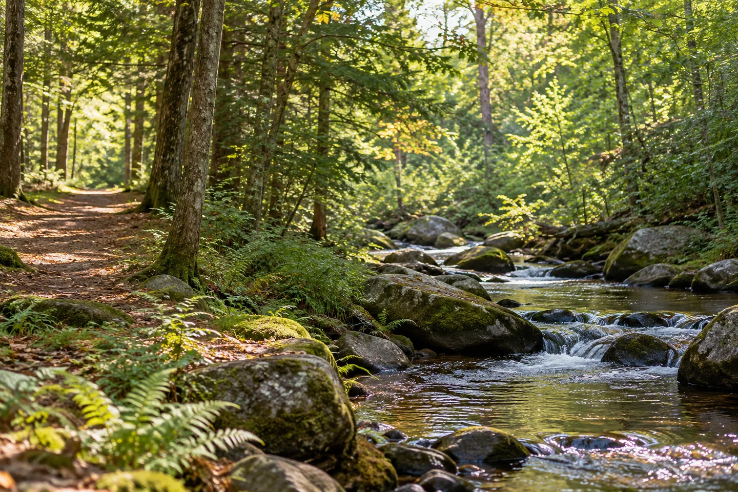 Vassalboro Town Forest and Red Brook Trails — AI-generated editorial illustration